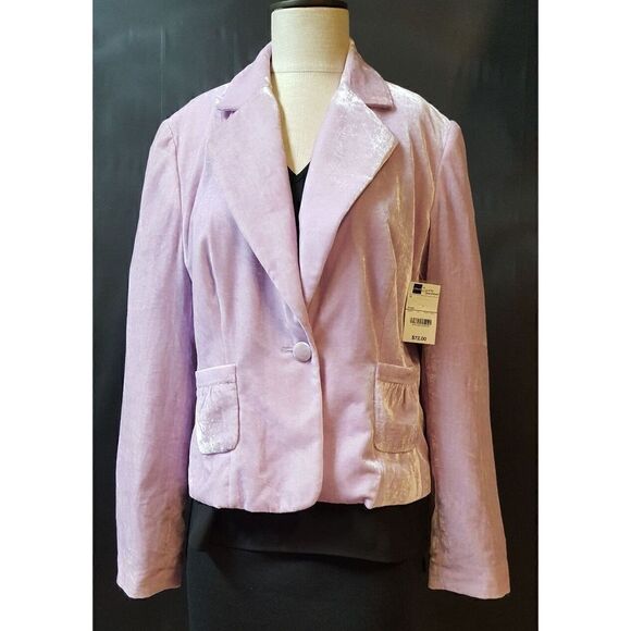 Worthington Size 12 Purple Velour Blazer Lined Pockets Gathered Back New - Picture 1 of 12